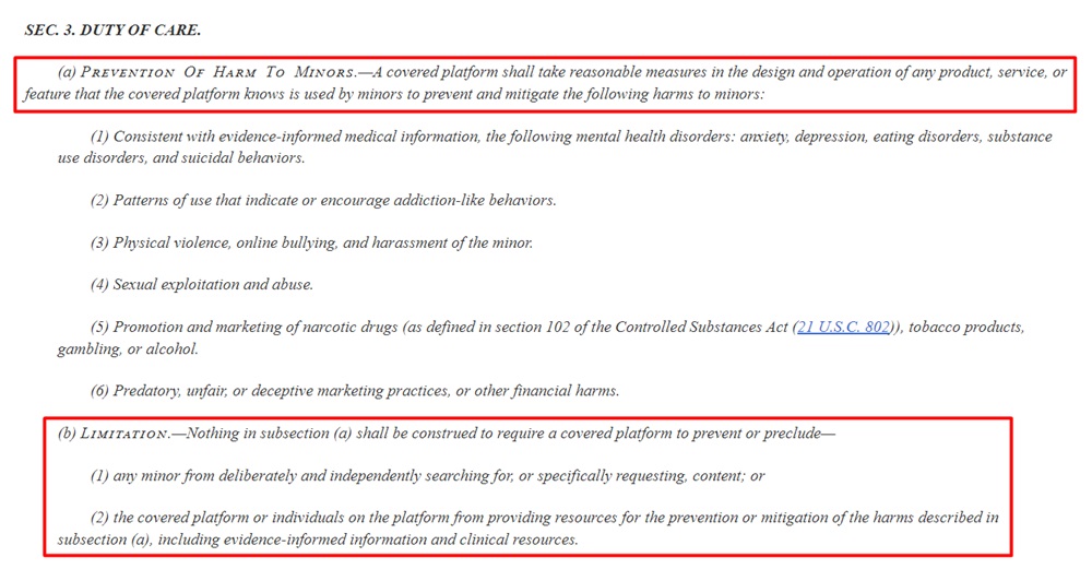Kids Online Safety Act: Duty of Care section