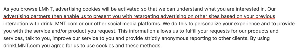 LMNT Privacy Policy: Cookies clause