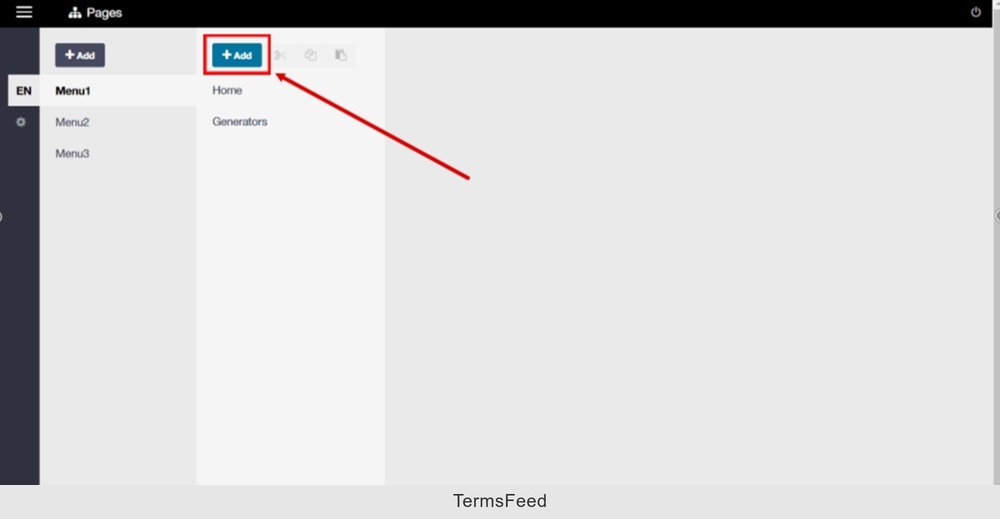 TermsFeed ImpressPages - Admin menu - Pages - Add selected