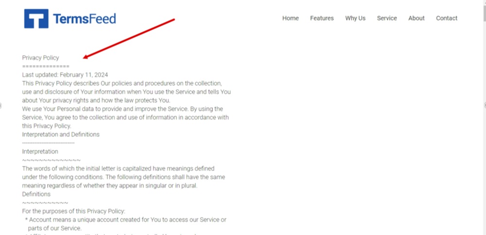 TermsFeed Kartra - Privacy Policy Page - Published - displayed