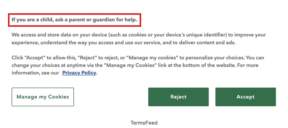 Cartoon Network cookie consent banner
