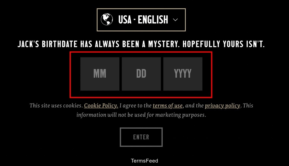 Jack Daniels birthdate verification page