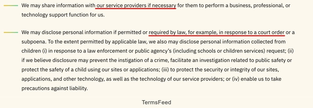 Walt Disney Childrens Privacy Policy: Share information clause excerpt