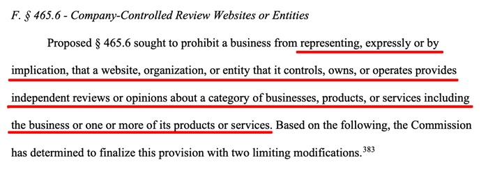 FTC Fake reviews rule Section 465 6