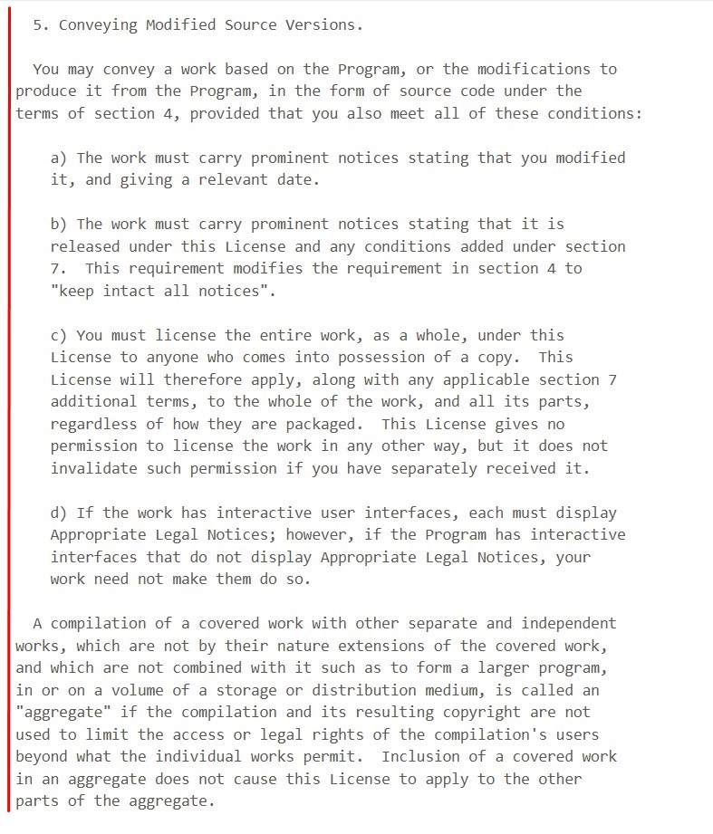 GNU General Public License Agreement: Conveying modified source versions section