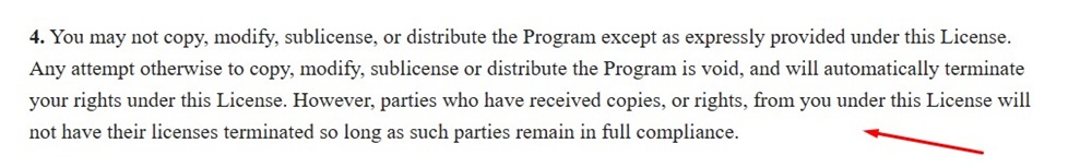 GNU General Public License Agreement v2: Restrictions section