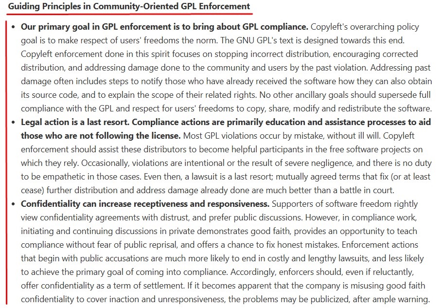 Software Freedom Conservancy Principles of Community-Oriented GPL Enforcement excerpt