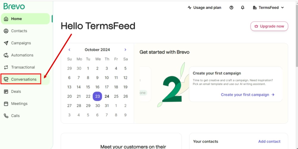 TermsFeed Brevo - Dashboard - Conversations