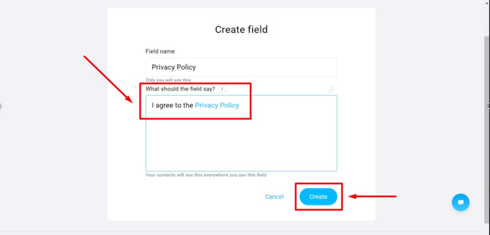 TermsFeed GetResponse - Dashboard - Profile - Manage account - Consent fields - Create - What should this field say - I agree to the Privacy Policy - added - Create