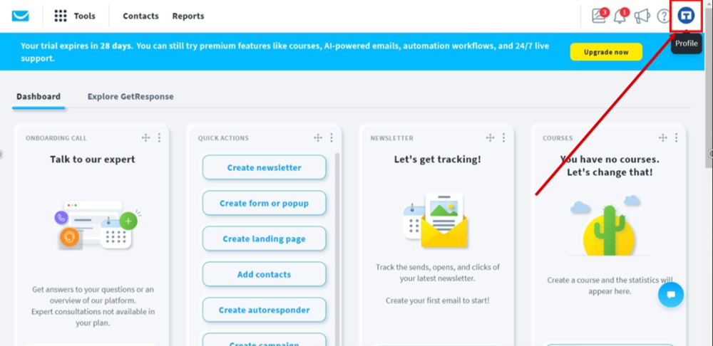 TermsFeed GetResponse - Dashboard - Profile
