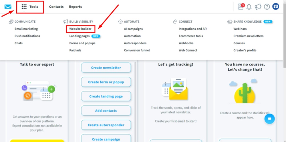 TermsFeed GetResponse - Dashboard - Tools - Website builder