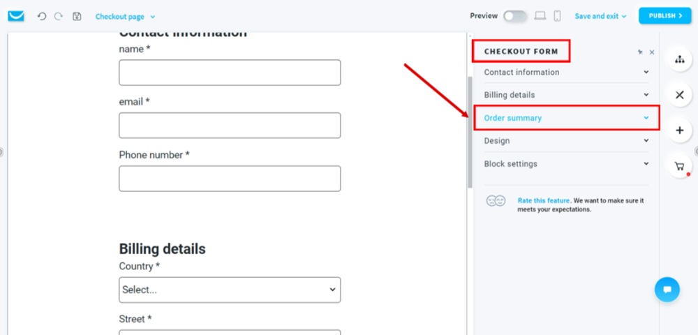 TermsFeed GetResponse - Website edit - The Checkout page form - Order summary