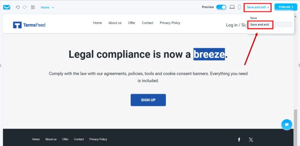 termsfeed-getresponse-website-edit-manage-pages-privacy-policy-url-added-save-exit.jpg