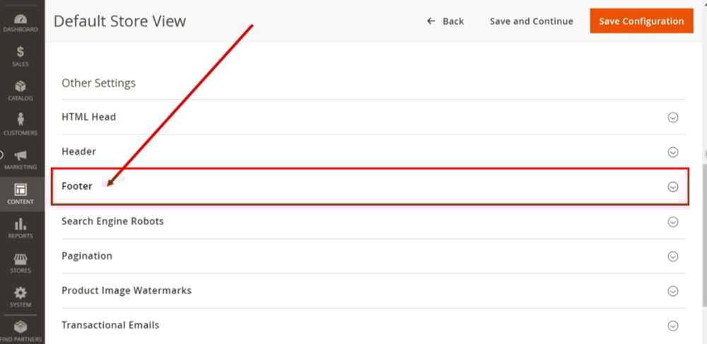 TermsFeed Magento 2 - Design Configuration - Default Store View - Edit - Footer