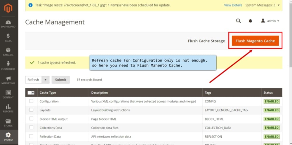 TermsFeed Magento 2 - System - Cache Management - Refresh - Flush Magento Cache