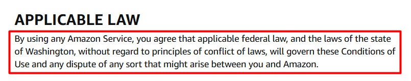 Amazon Conditions of Use: Applicable Law clause