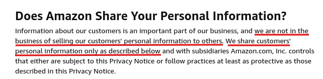 Amazon Privacy Notice: Share personal information clause intro