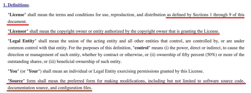 Apache License Definitions clause
