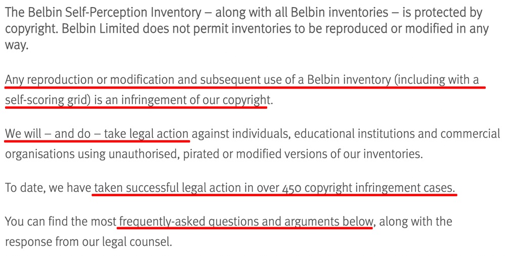 Belbin copyright policy excerpt