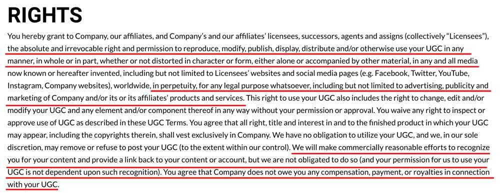 Chef One Foods UGD Terms: Rights clause