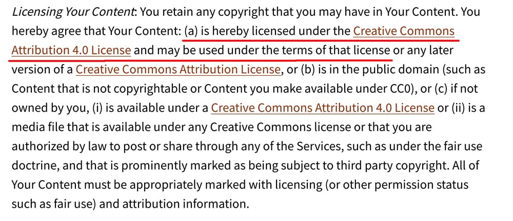 Creative Commons Terms of Use Licensing clause
