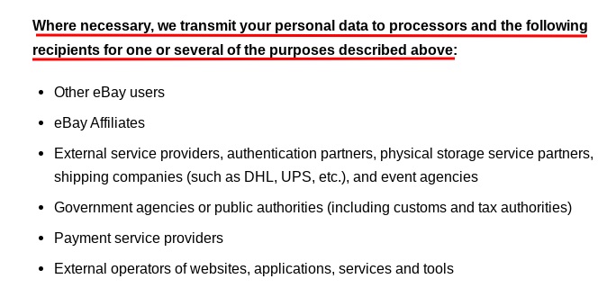 eBay User Privacy Notice: Transmit personal data clause