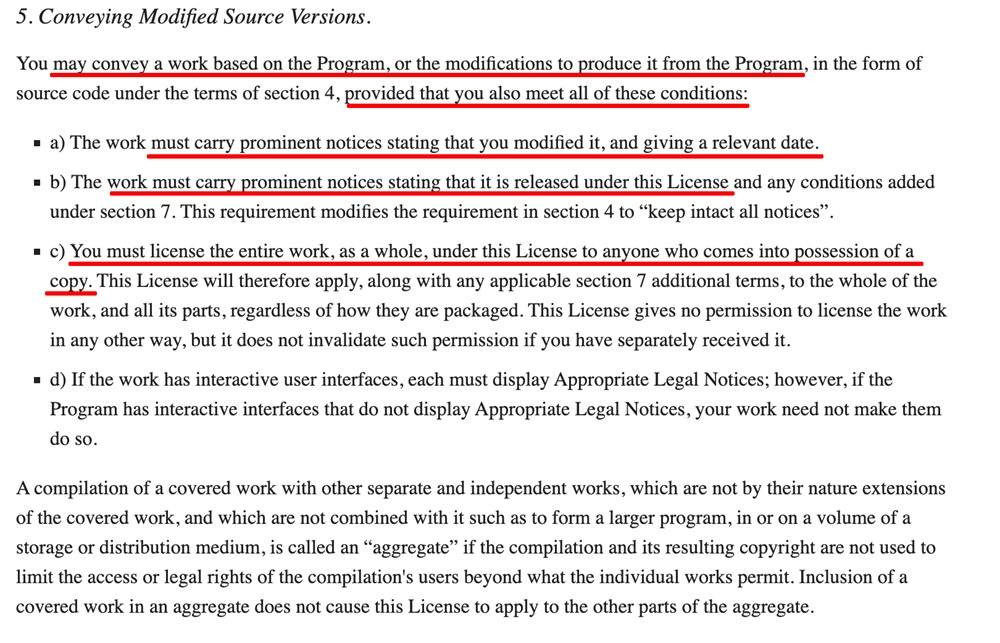 GNU GPL License Conveying Modified Source Versions clause