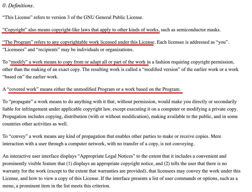 GNU GPL License Definitions clause