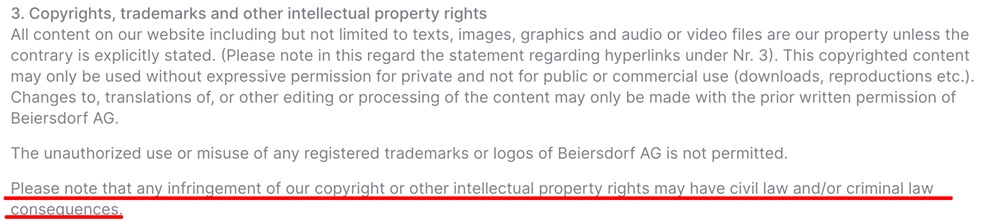 Hansaplast Terms of Use: Copyrights clause