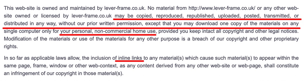 Lever Frame copyright policy excerpt