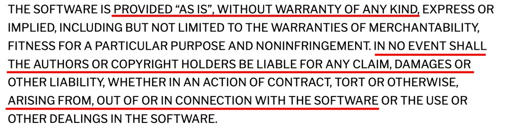 MIT License Limitation of liability clause