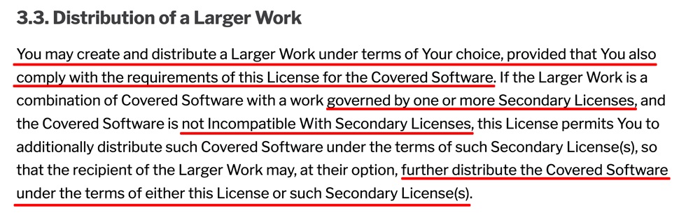 Mozilla Public License Distribution of a Larger Work clause