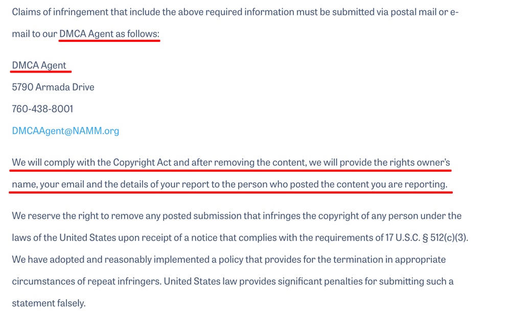 NAMM DMCA notice
