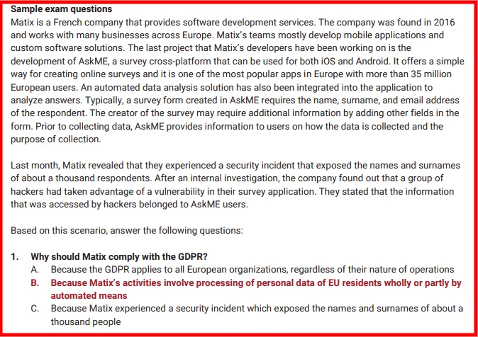 PECB CDPO candidate handbook: Example test question