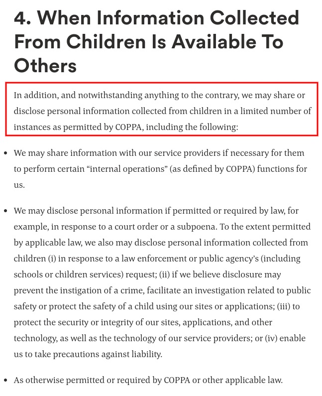 Whole Foods Children Privacy Notice: Share information clause