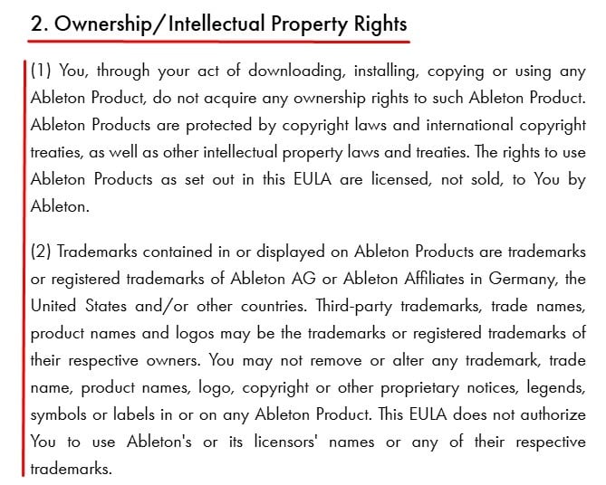 Ableton EULA: Ownership and IP clause
