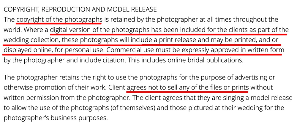Alice Whitby Wedding Photography Terms and Conditions: Copyright clause