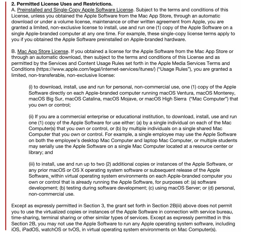 Apple Software License Agreement: Permitted uses and restrictions clause