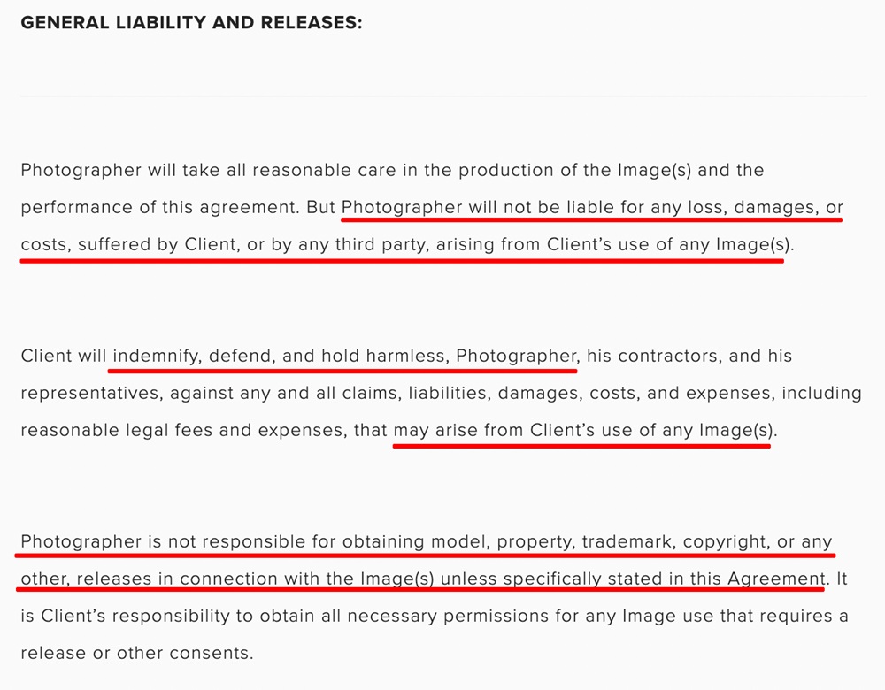 Ashleigh Cahn Photography Terms of Service: Liability clause
