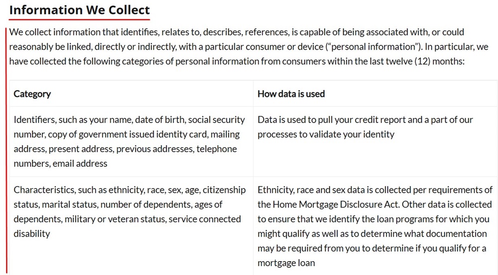 Benchmark Privacy Policy: Information we collect clause