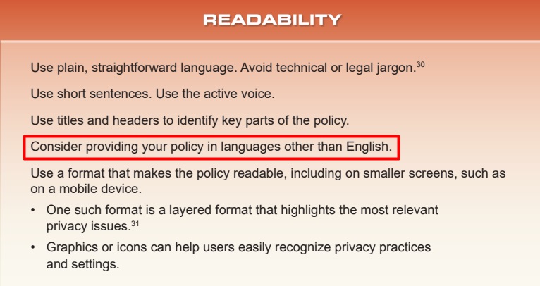 CalOPPA Guidance: Making Your Privacy Practices Public - Readability section