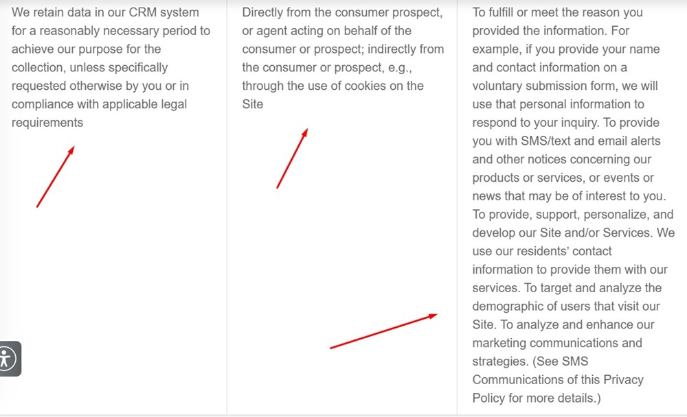 Carlton Senior Living Privacy Policy: Collect information clause excerpt