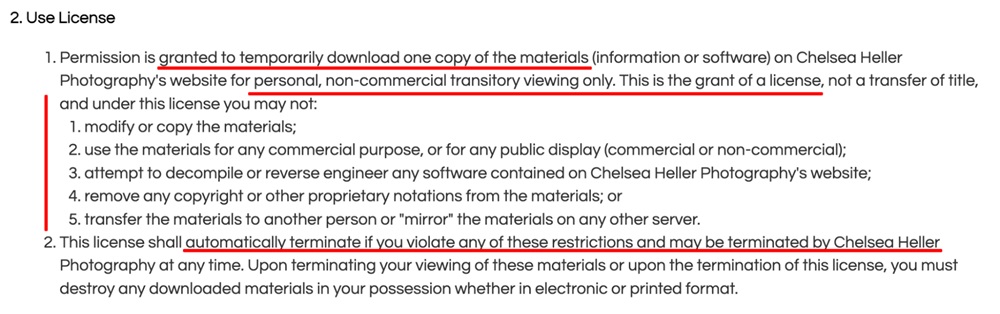 Chelsea Heller Photography Terms of Use: License clause