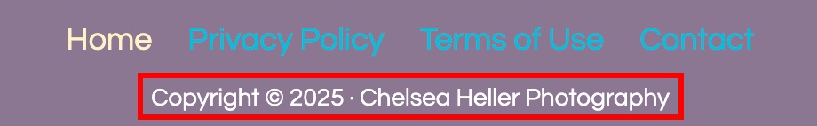 Chelsea Heller Photography website copyright notice