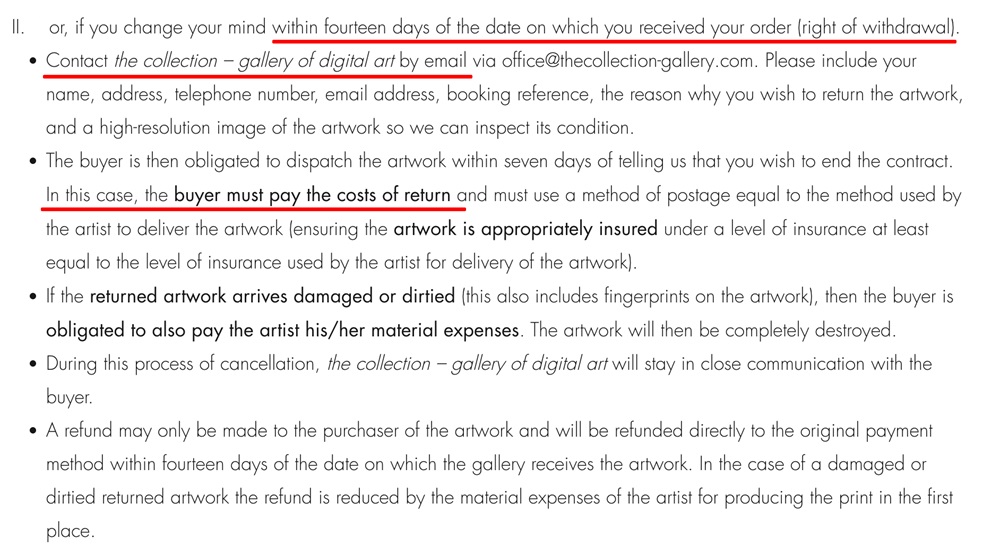 The Collection Terms and Conditions: Cancellation clause