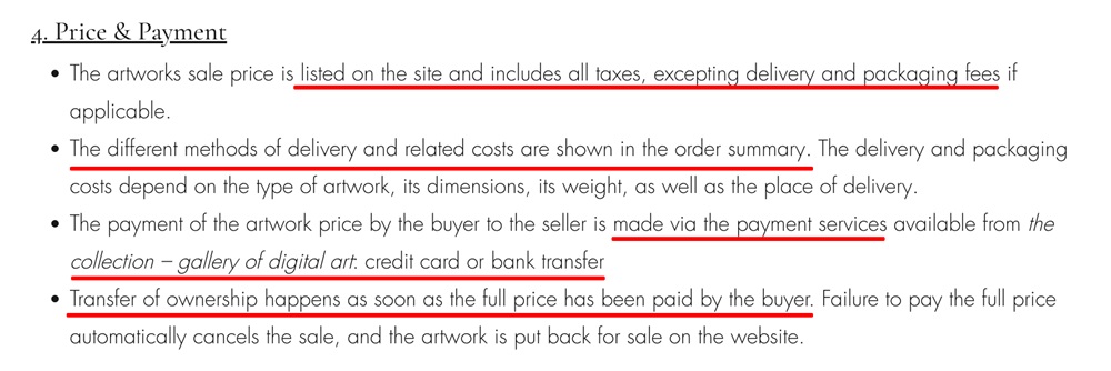 The Collection Terms and Conditions: Price and Payment clause
