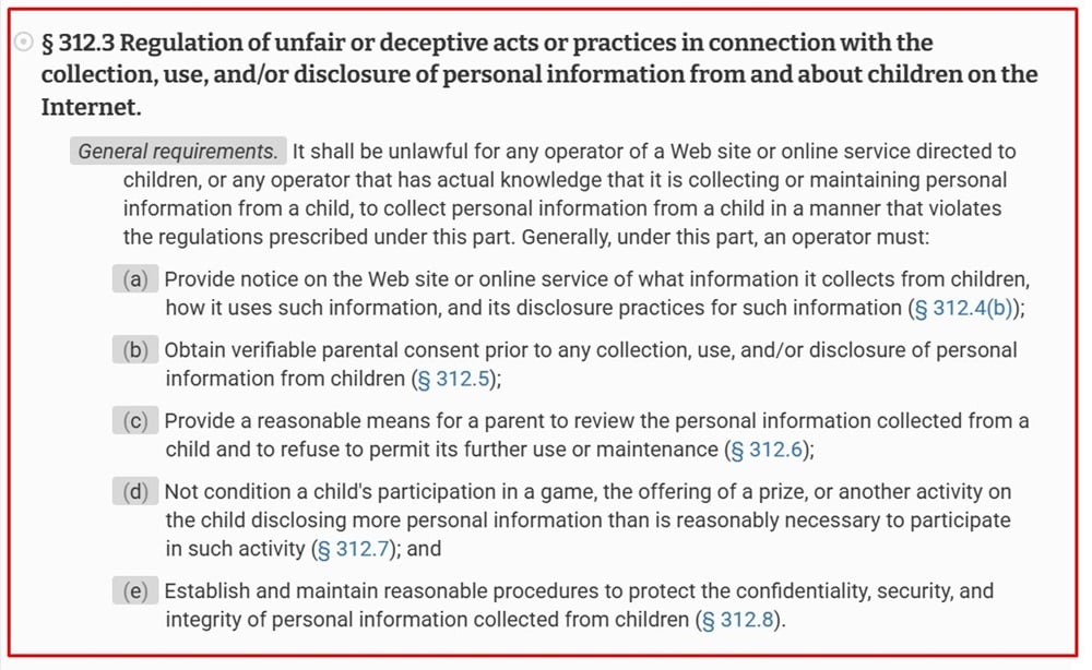 COPPA Rule Section 312 3 excerpt