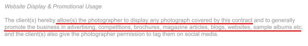 EPS Photography Terms and Conditions: Website display and promotional usage clause