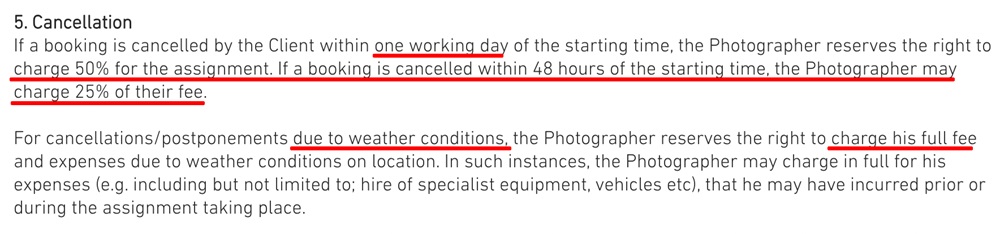 Fennell Photography Terms and Conditions: Cancellation clause