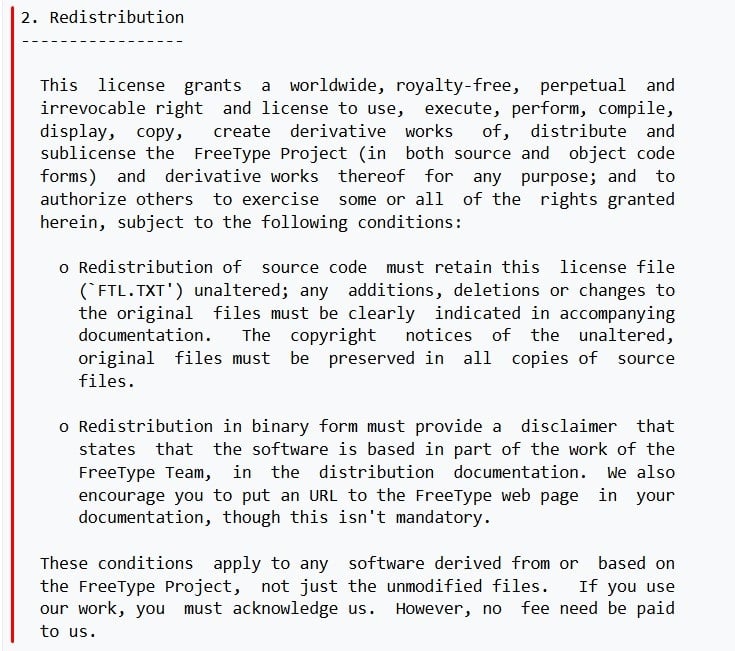 FreeType Project License: Redistribution section